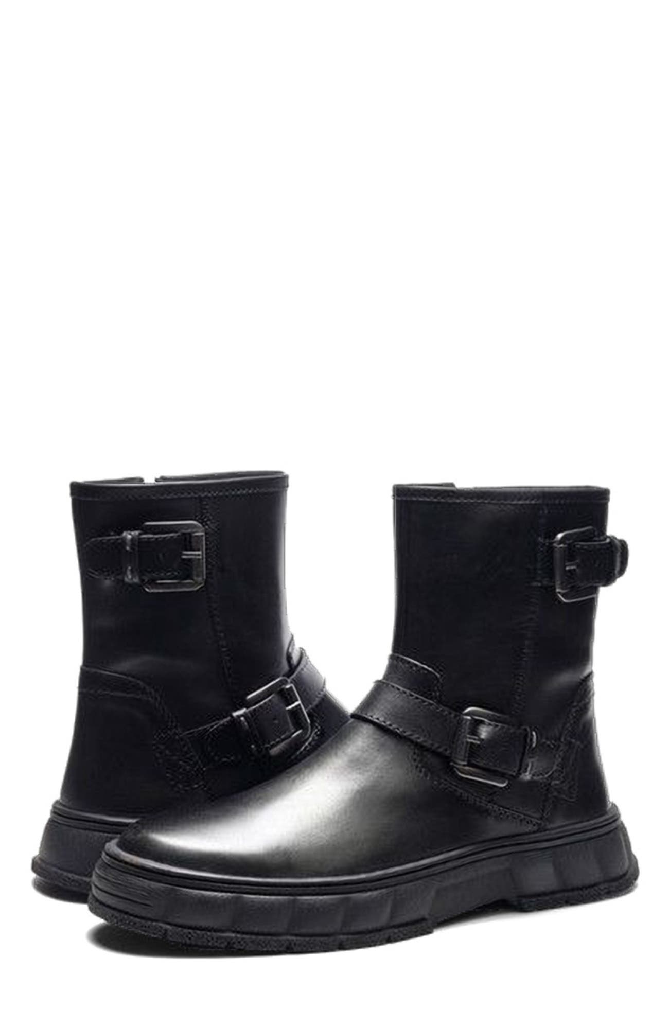 A. Veer Ranger Biker Boot, Alternate, color, Black Nubuck