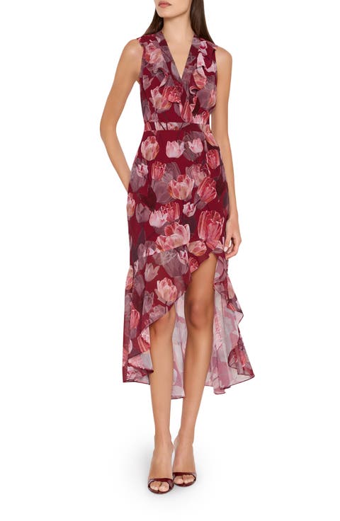 Nanci Floral Print Asymmetrical Ruffle Midi Dress