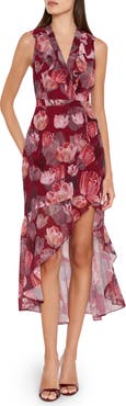 Milly Nanci Floral Print Asymmetrical Ruffle Midi Dress
