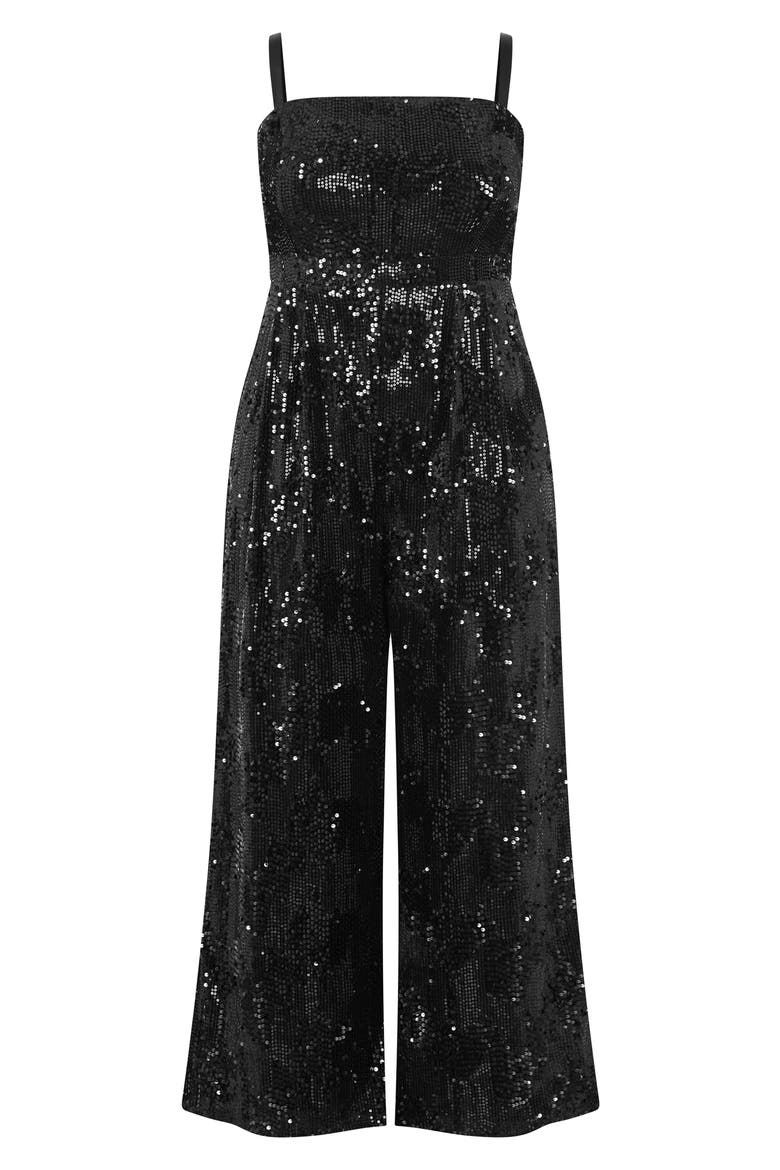 Sequin Sleeveless Wide Leg Jumpsuit, Alternate, color, BLACK