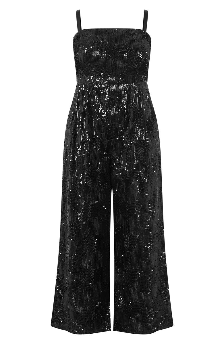 City Chic Sequin Sleeveless Wide Leg Jumpsuit, Alternate, color, Black
