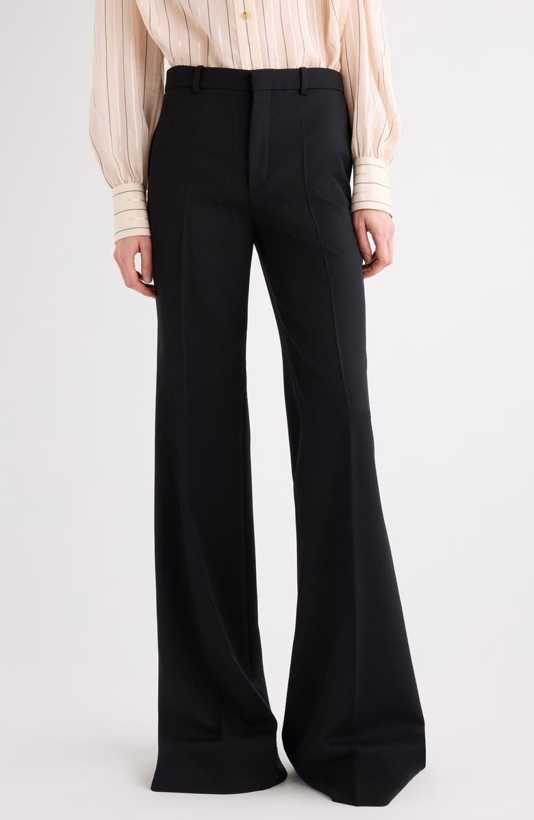 Chloé Virgin Wool Grain de Poudre Flare Trousers, Main, color, Black