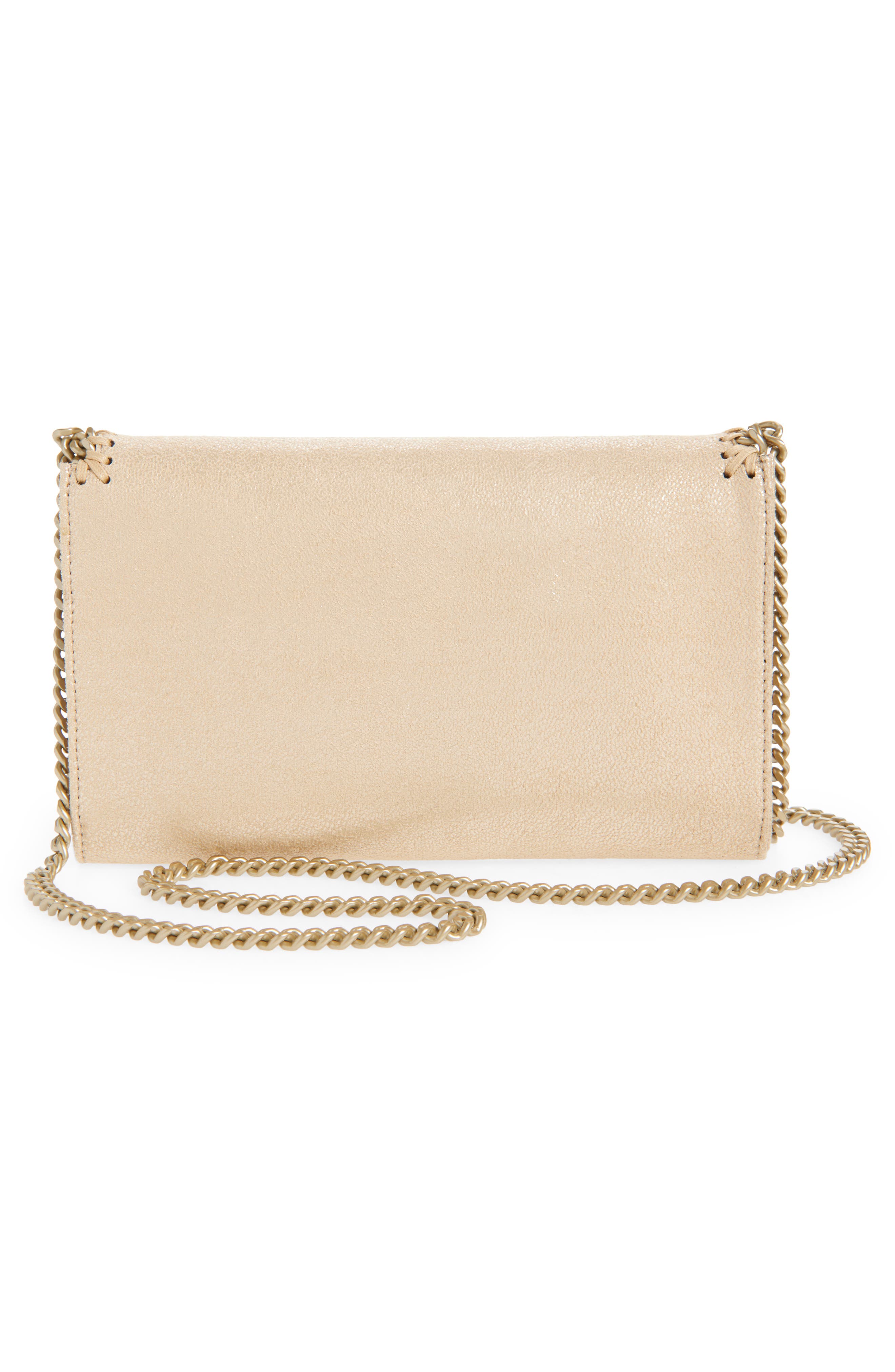 Falabella Shiny Dot Faux Leather Wallet on a Chain, Alternate, color, GOLD