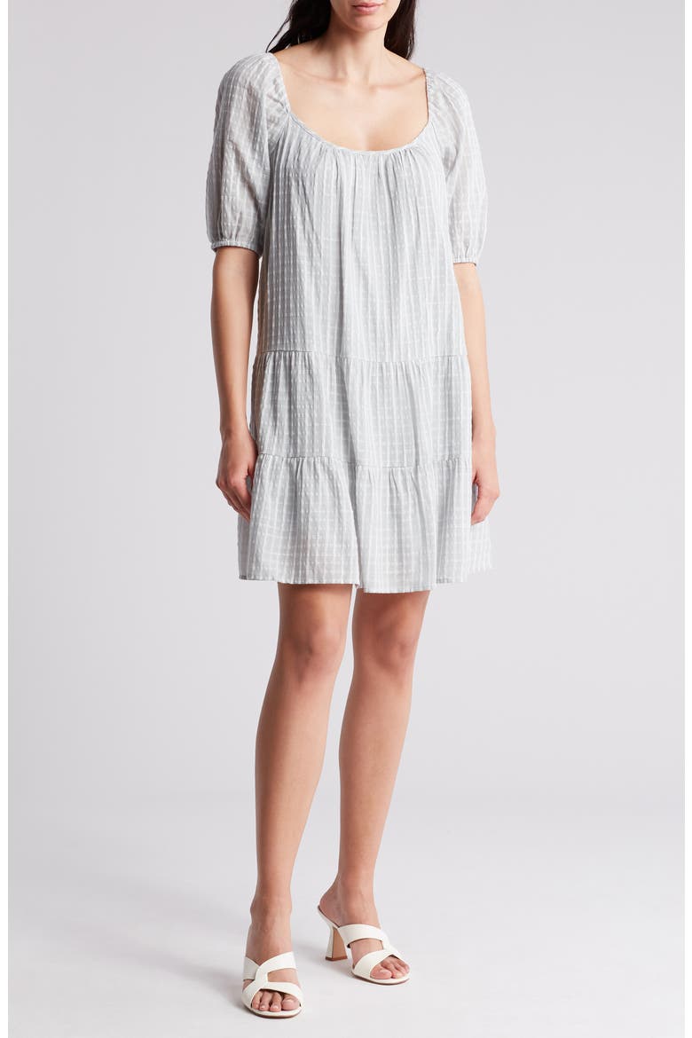Tiered Puff Sleeve Cotton Dress, Main, color, DUSTY BLUE