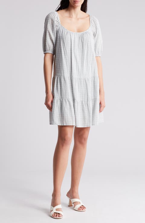 Tiered Puff Sleeve Cotton Dress