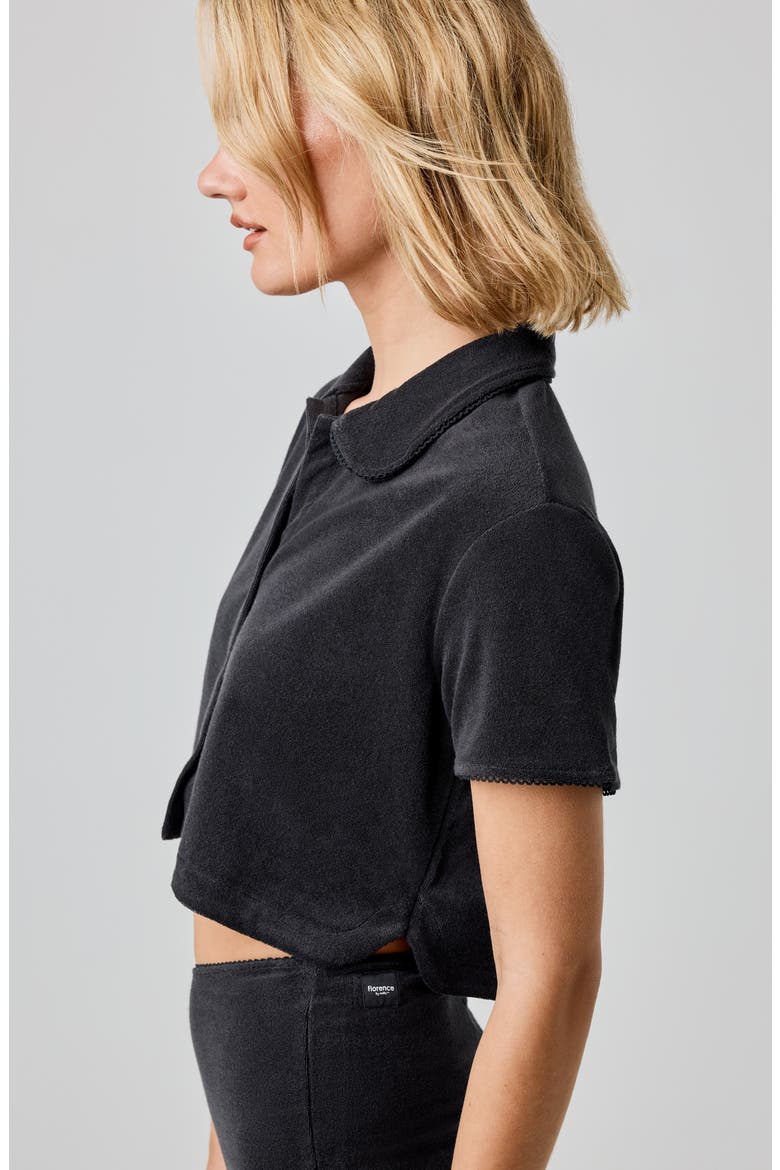 Terry Cloth Crop Snap-Up Shirt, Alternate, color, BLACK
