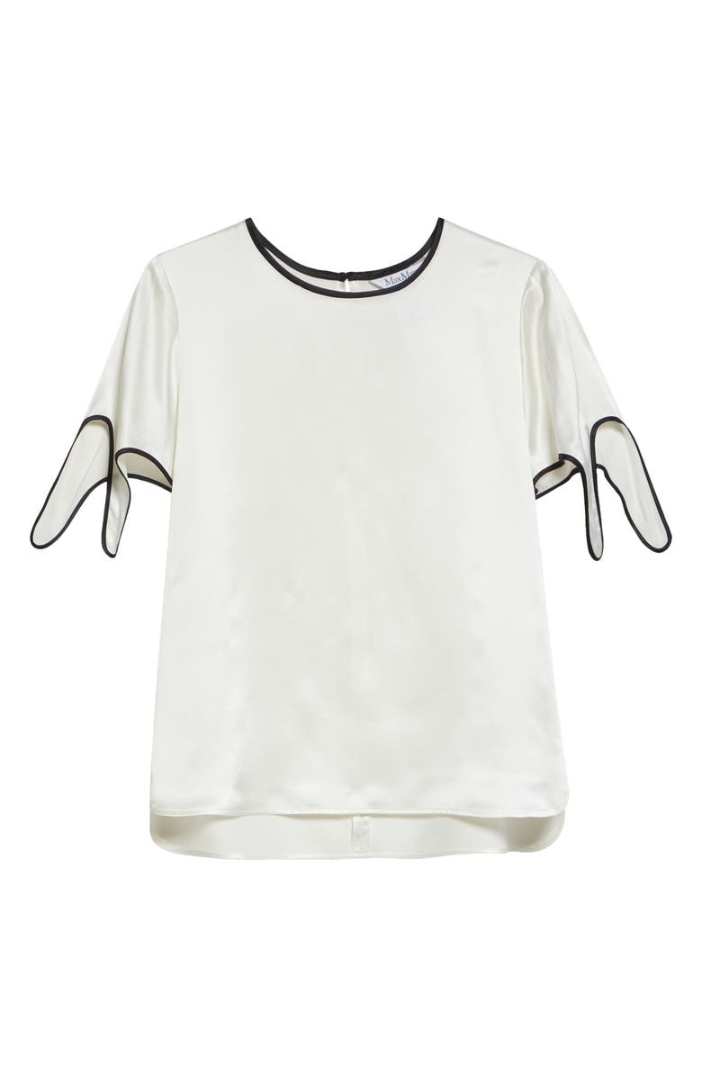 Max Mara Pania Bow Sleeve Contrast Trim Silk Top, Alternate, color, White