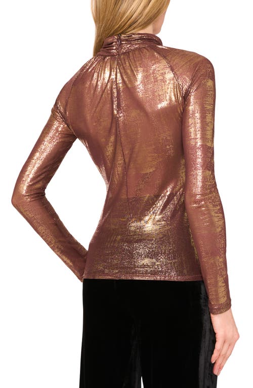 Ted Baker Metalllic Ruched Turtleneck Top In Brown