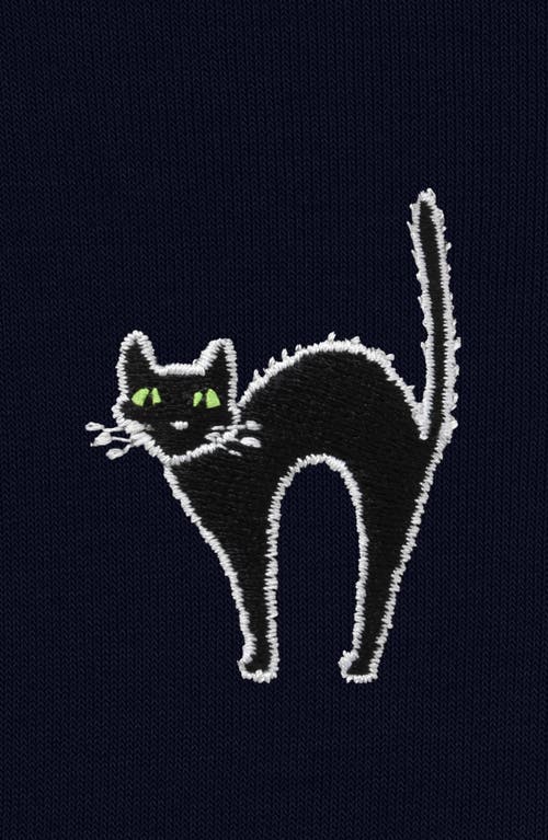 Dalix Black Cat Cropped Fleece Hoodie In Navy Blue