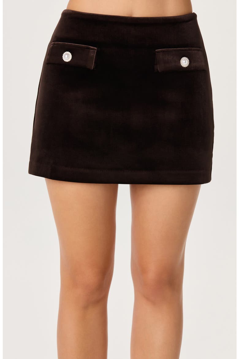 Raphaelle Velvet Miniskirt, Alternate, color, DARK BROWN