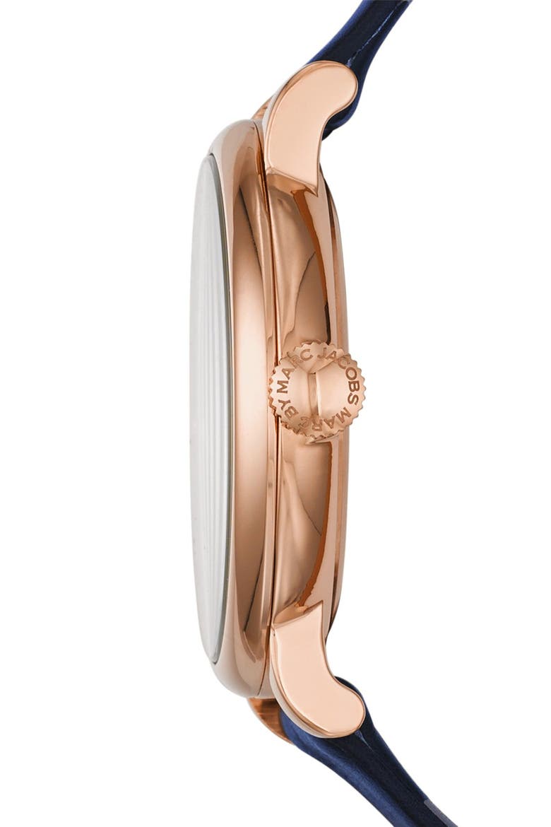 'Baker' Leather Strap Watch, 37mm, Alternate, color, NAVY/ ROSE GOLD