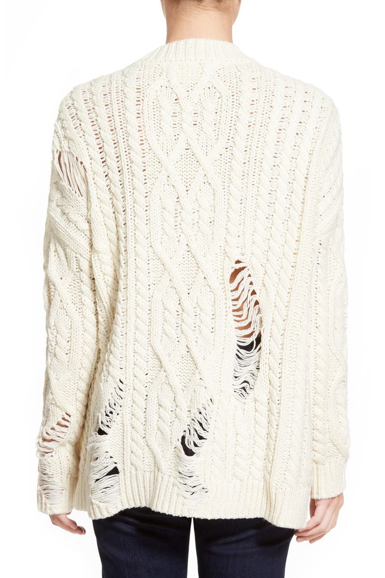 Destroyed Cable Knit Pullover, Alternate, color, IVORY