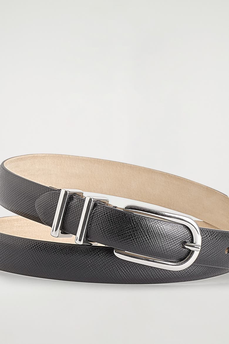 Saffiano Leather Belt, Alternate, color, BLACK