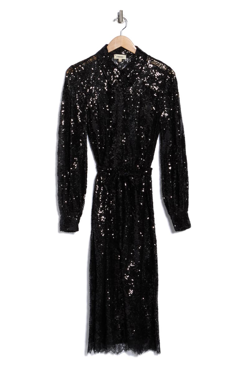 Frida Long Sleeve Sequin Lace Dress, Alternate, color, BLACK