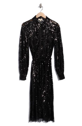 L'agence Frida Long Sleeve Sequin Lace Dress In Black