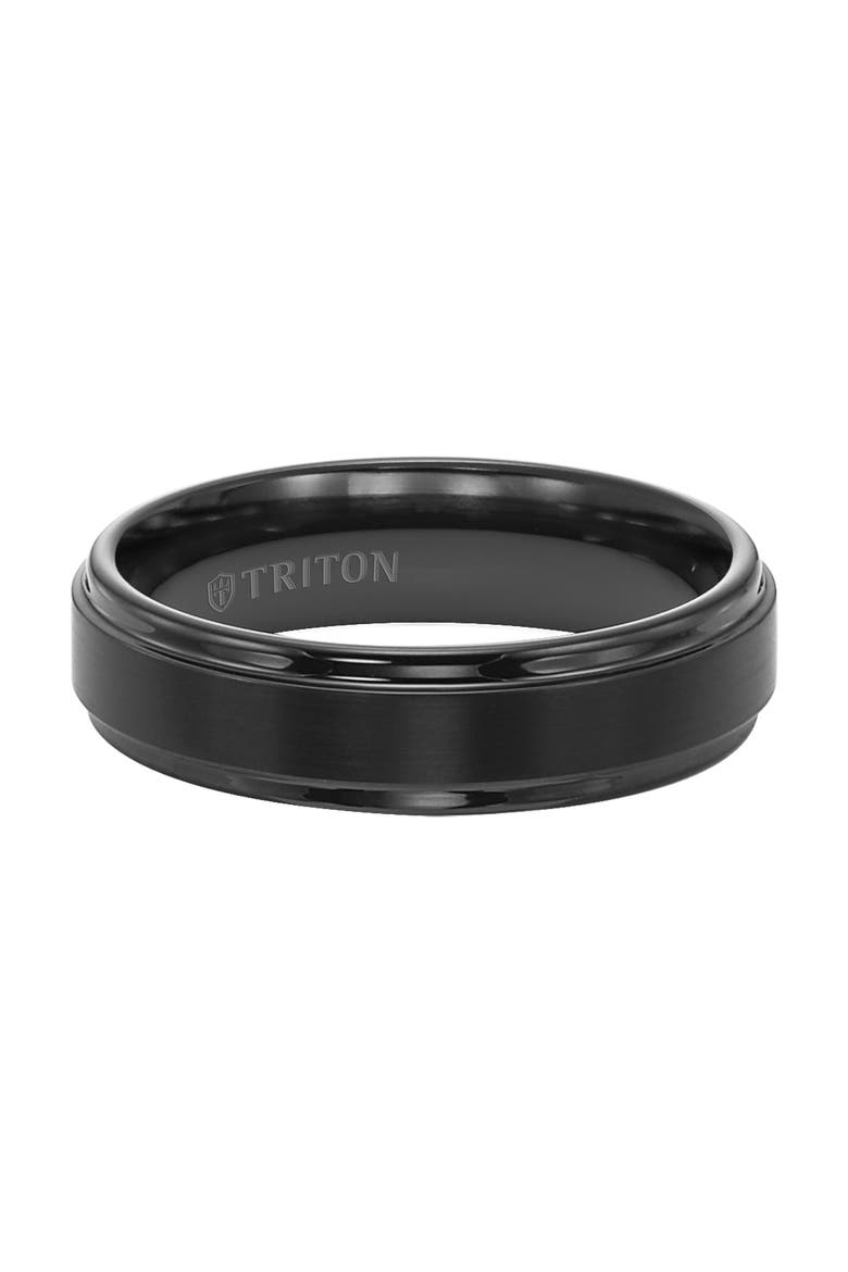 6MM Tungsten Carbide Ring with Satin Finish Center and Step Edge, Alternate, color, Black