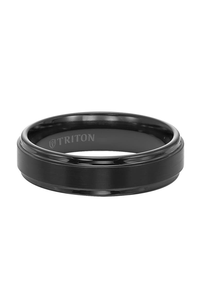 Triton 6MM Tungsten Carbide Ring with Satin Finish Center and Step Edge, Alternate, color, Black