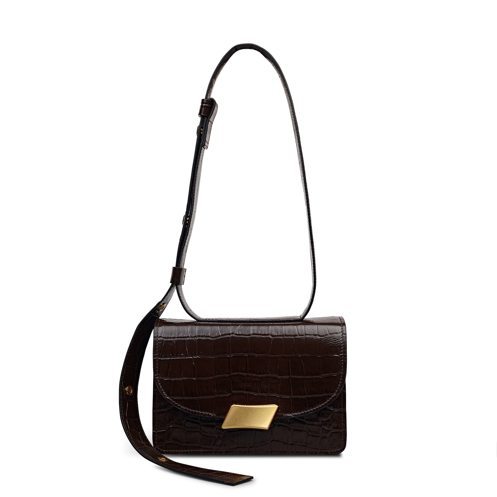 Radley The Belsize - Faux Croc Small Flapover Shoulder Bag, Main, color, Dark Oak