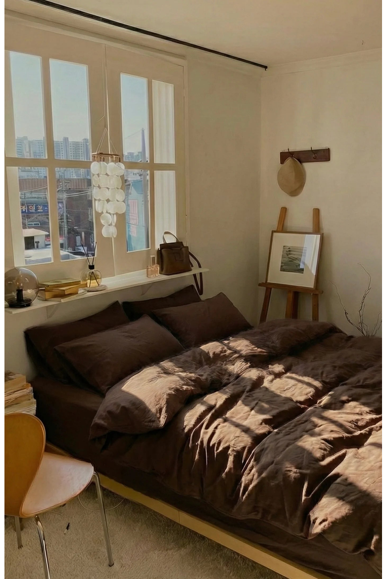 Latte Modern Minimalist Bedding Set, Alternate, color, Latte Brown, Flat