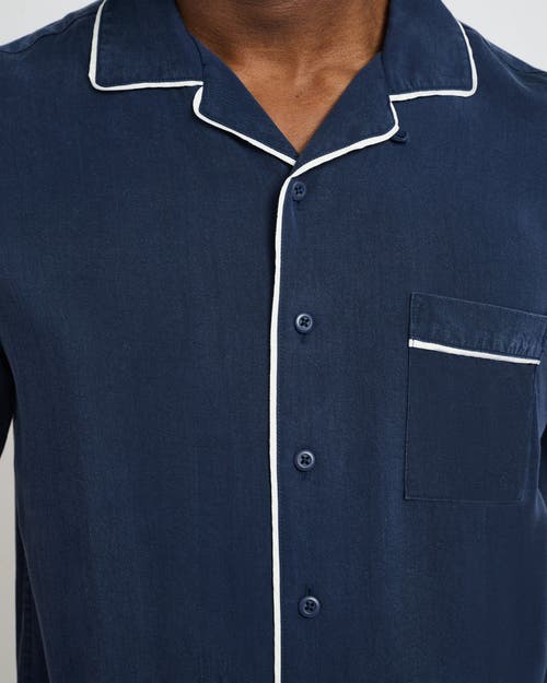 Onia Piped Tencel Convertible Vacation Shirt In Deep Navy/white