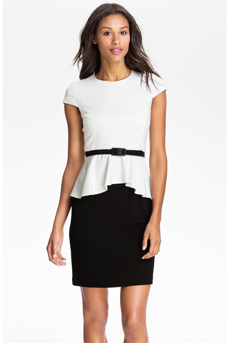 Colorblock Peplum Dress, Main, color, IVORY/ BLACK