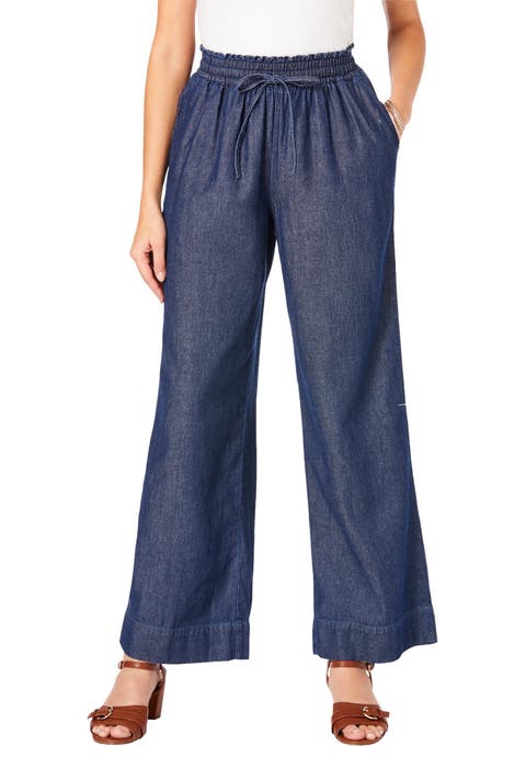 Plus Size Pull On Wide Leg Chambray Pant
