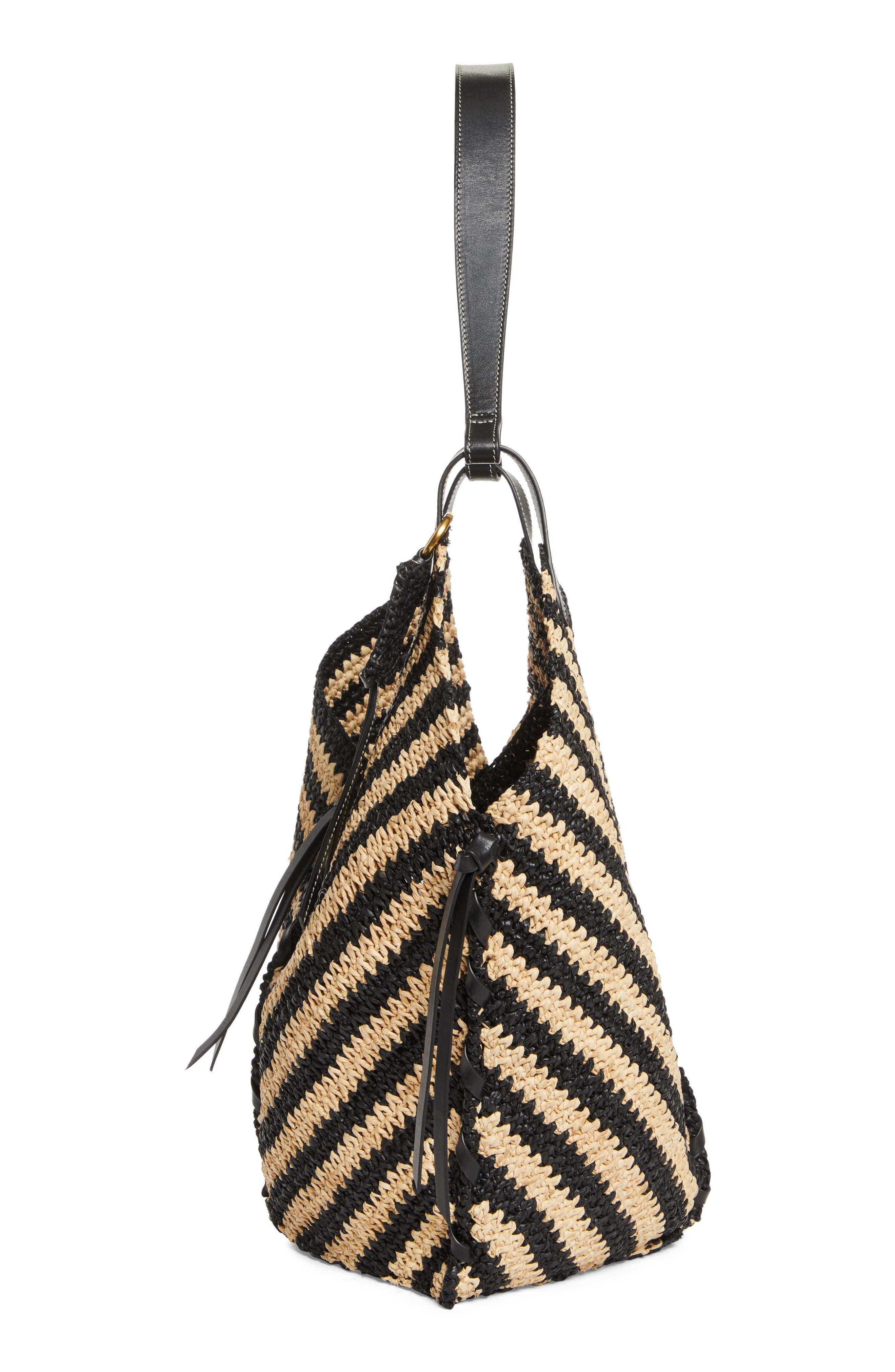 Isabel Marant Tampa Stripe Raffia Tote, Alternate, color, Black/ Natural