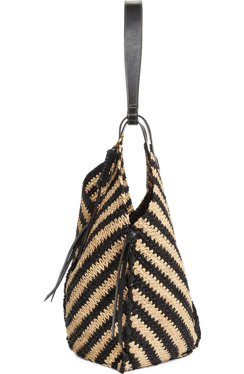 Isabel Marant Tampa Stripe Raffia Tote, Alternate, color, Black/ Natural