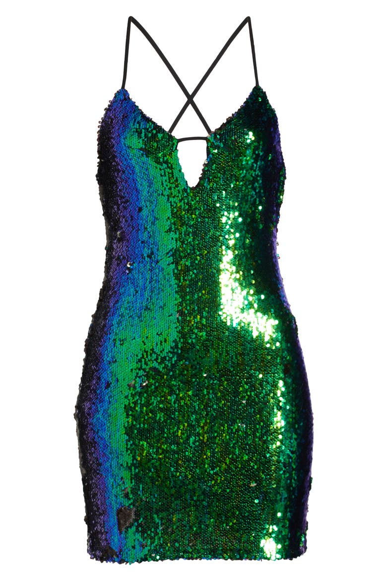 Iridescent Sequin Mini Slipdress, Alternate, color, MID BLUE