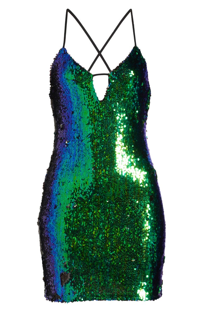 Topshop Iridescent Sequin Mini Slipdress, Alternate, color, Mid Blue