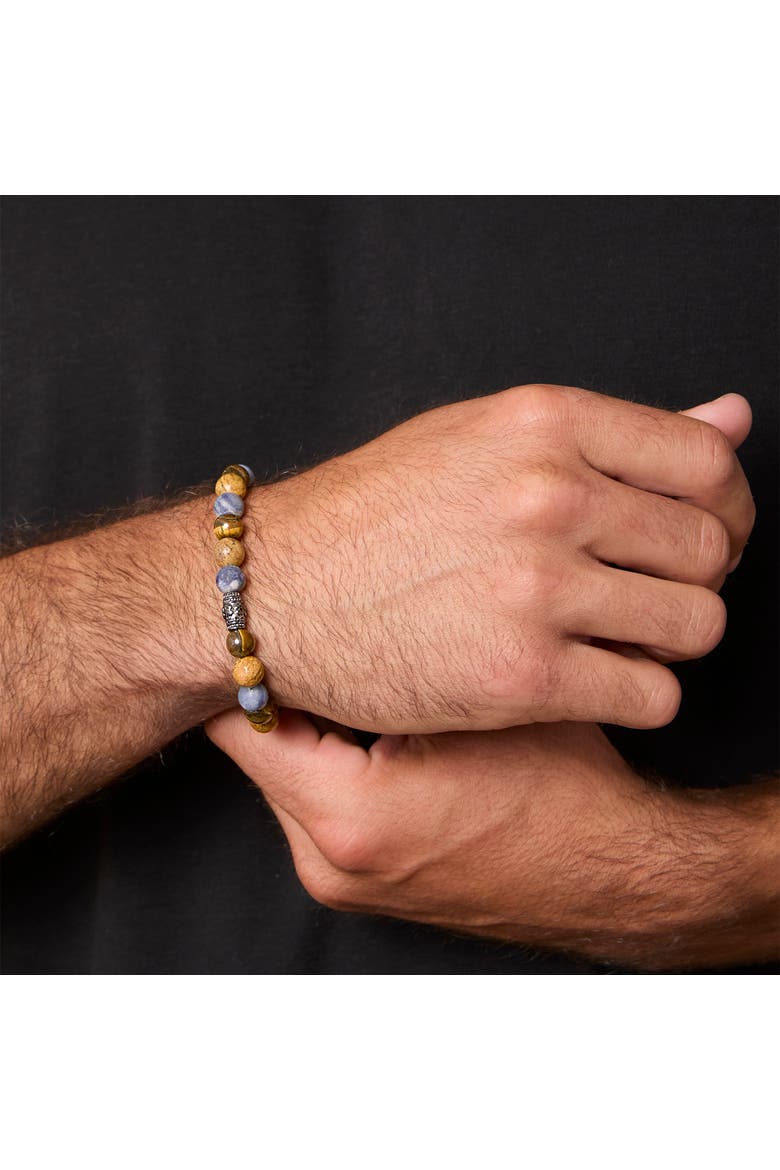 Jasper and Tigers Eye Beaded Elastic Bracelet, Alternate, color, brown, blue