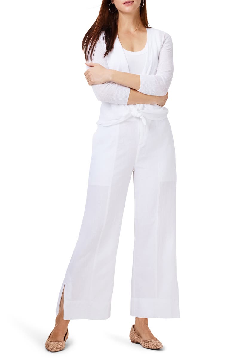 NIC+ZOE Rumba Park Wide Leg Crop Organic Linen Blend Pants, Alternate, color, Paper White