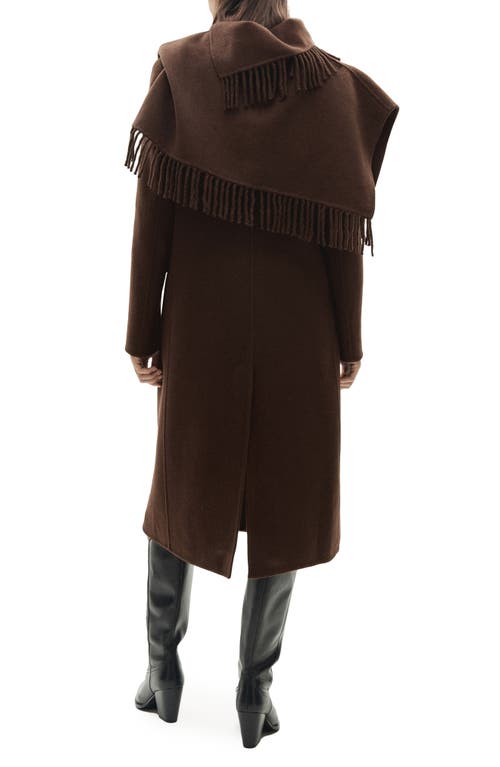 MANGO MANGO WOOL BLEND COAT WITH FRINGED SCARF