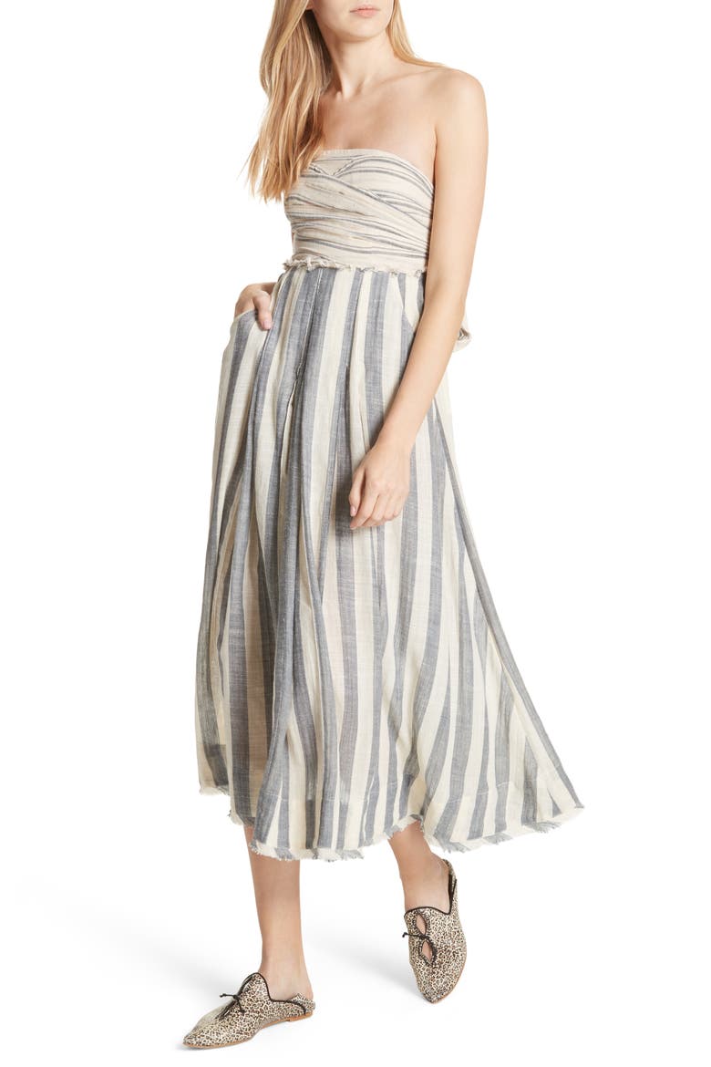 Stripe Me Up Strapless Midi Dress, Main, color, BLUE COMBO