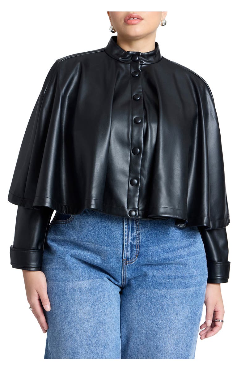ELOQUII Faux Leather Cape Jacket, Main, color, Black Onyx