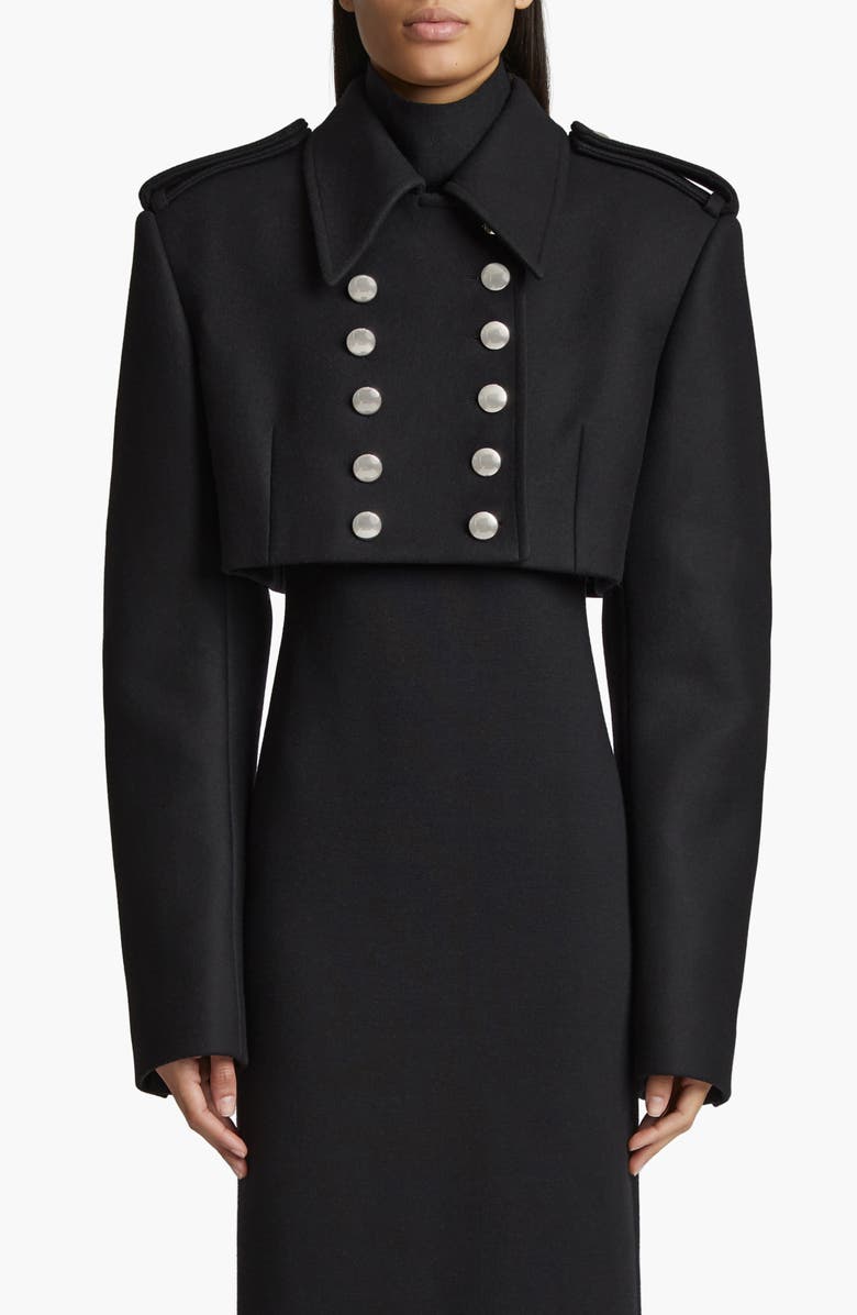 Khaite Leara Double Breasted Crop Melton Wool Blend Jacket, Main, color, Black