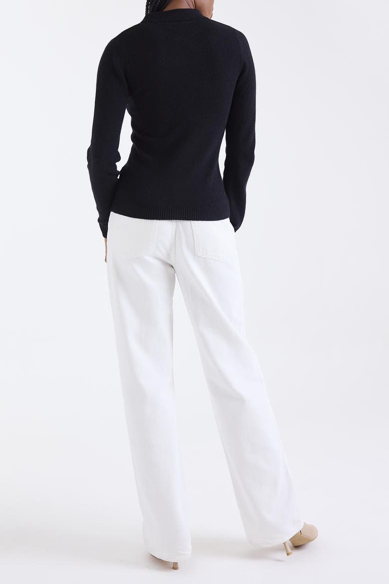 Amaya Button 100% Cashmere Polo Top, Alternate, color, BLACK