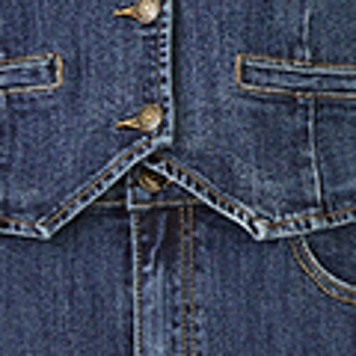 Yumi Button Up Denim Stretch Waistcoat In Blue