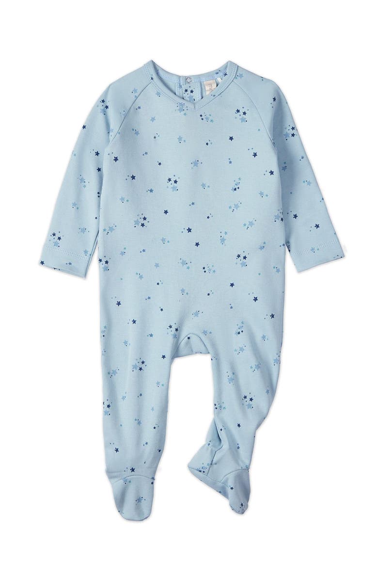 MiniMoi My Brightest Star Cotton Knit Footie, Main, color, Blue