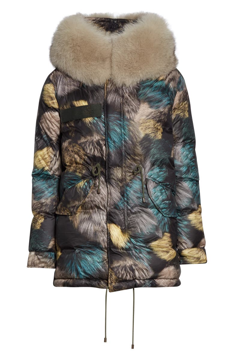 Mr & Mrs Italy Fur Print Down Puffer Coat with Removable Genuine Fox Fur Trim, Alternate, color, 
