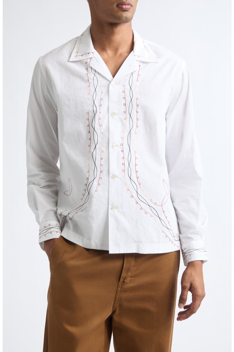 Looped Chainstitch Cotton Poplin Button-Up Shirt, Main, color, WHITE MULTI