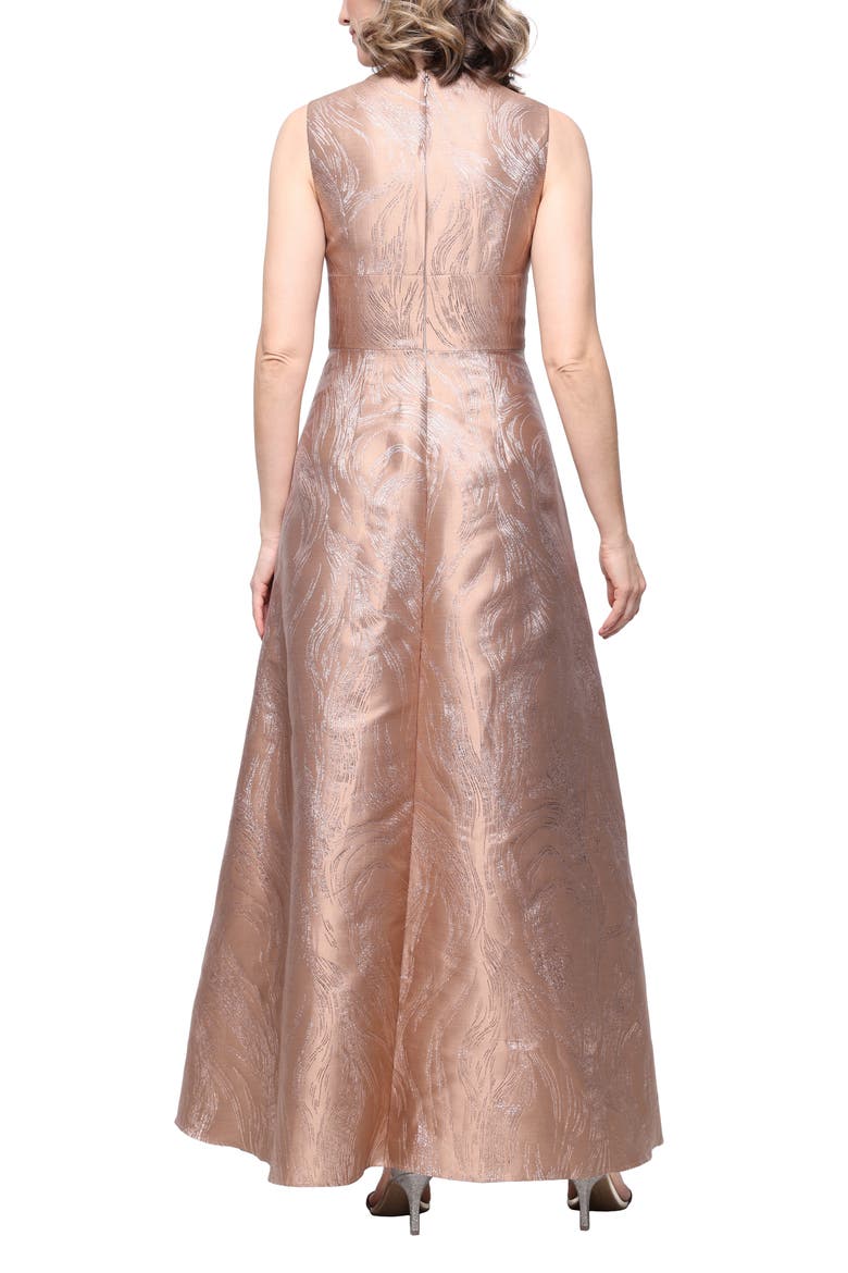 Metallic Sleeveless Jacquard Gown, Alternate, color, CARAMEL