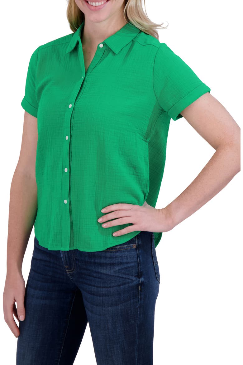 Short Sleeve Cotton Gauze Button-Up Shirt, Alternate, color, JELLY BEAN