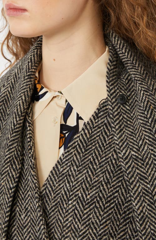 Weekend Max Mara Zenica Scarf Detail Herringbone Tweed Wool Blend Coat In Green