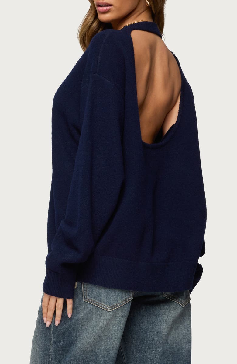 EDIKTED Ximenia Cutout Back Sweater, Alternate, color, Navy