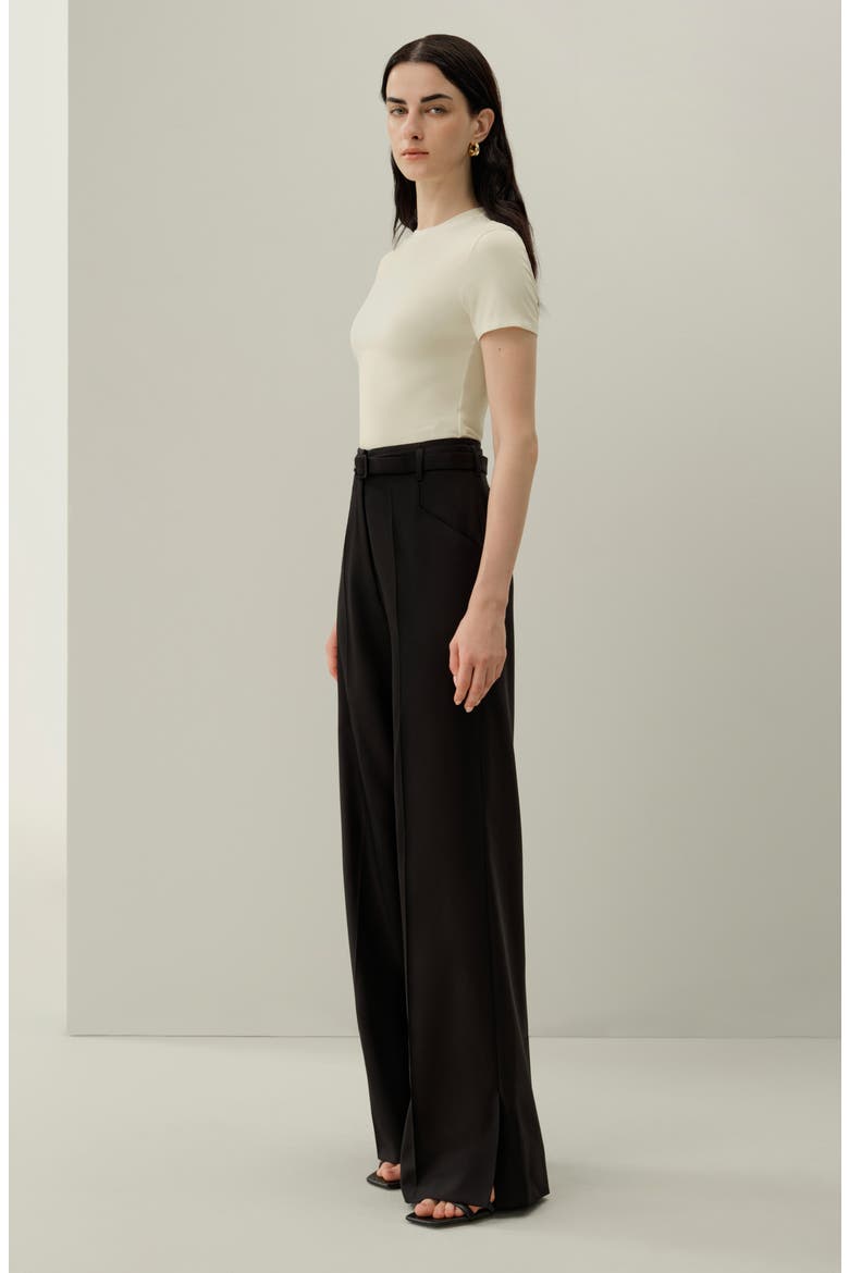 Women's Silk-Wool Blend High-Waisted Wide-Leg Pants, Alternate, color, Black