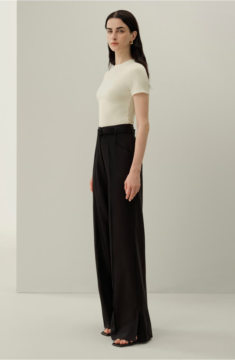 Lilysilk Silk Wool High-Waisted Wide-Leg Pant, Alternate, color, Black
