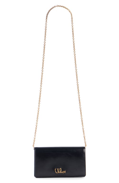 Shop Chloé Iconic Script Leather Wallet On A Chain In 001 Black