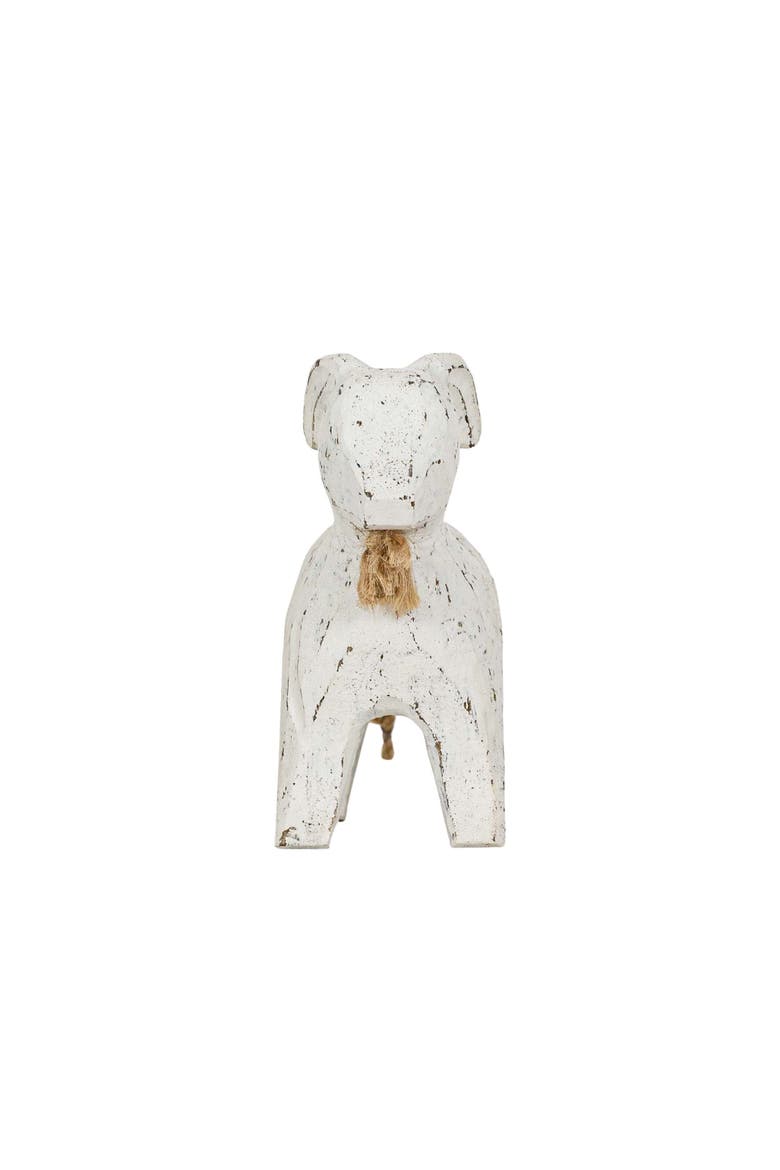 Carved Goat Decorative Accent White Wood & Jute, Alternate, color, White