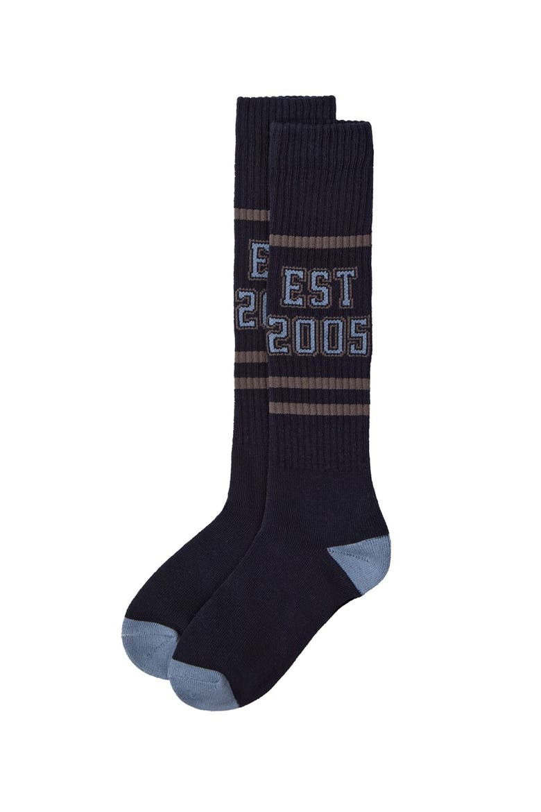 Ribbed Varsity-Stripe Knee High Sock, Alternate, color, Navy
